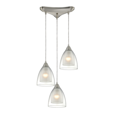 ELK LIGHTING Layers 3-Lght Triangular Pendant in Satin Nckl with Clear Glass 10464/3